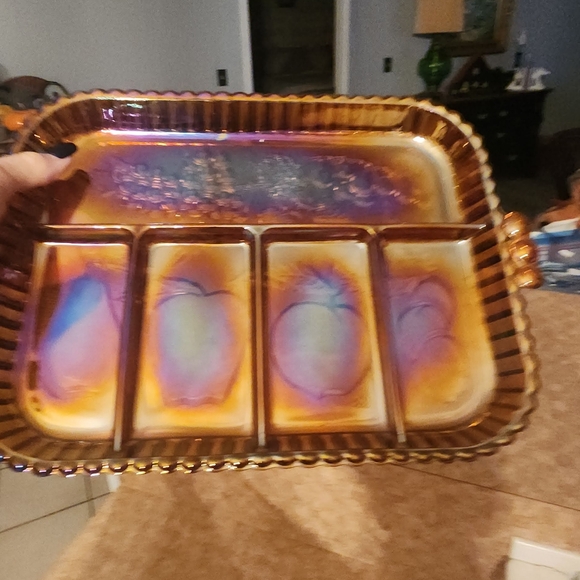 VINTAGE Indiana carnival glass relish tray - Picture 1 of 5